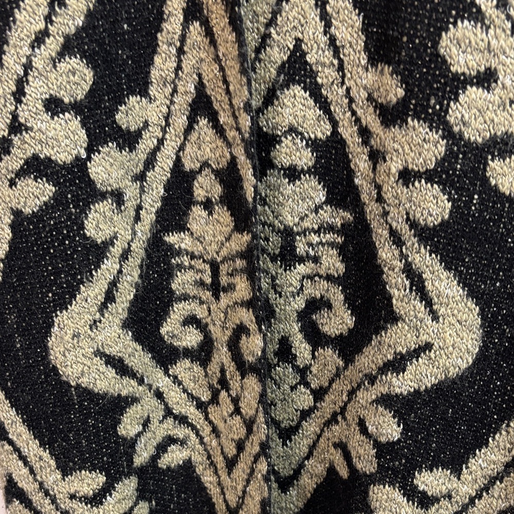 Chicos Stunning Black and Gold Patterned Women's Sweater Coat - Picture 3 of 6